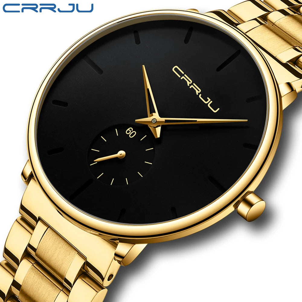 Crrju relógios masculinos de aço inoxidável relógio de pulso casual luxo à prova dwaterproof água esporte relógio para homem relógio de quartzo relogio masculino