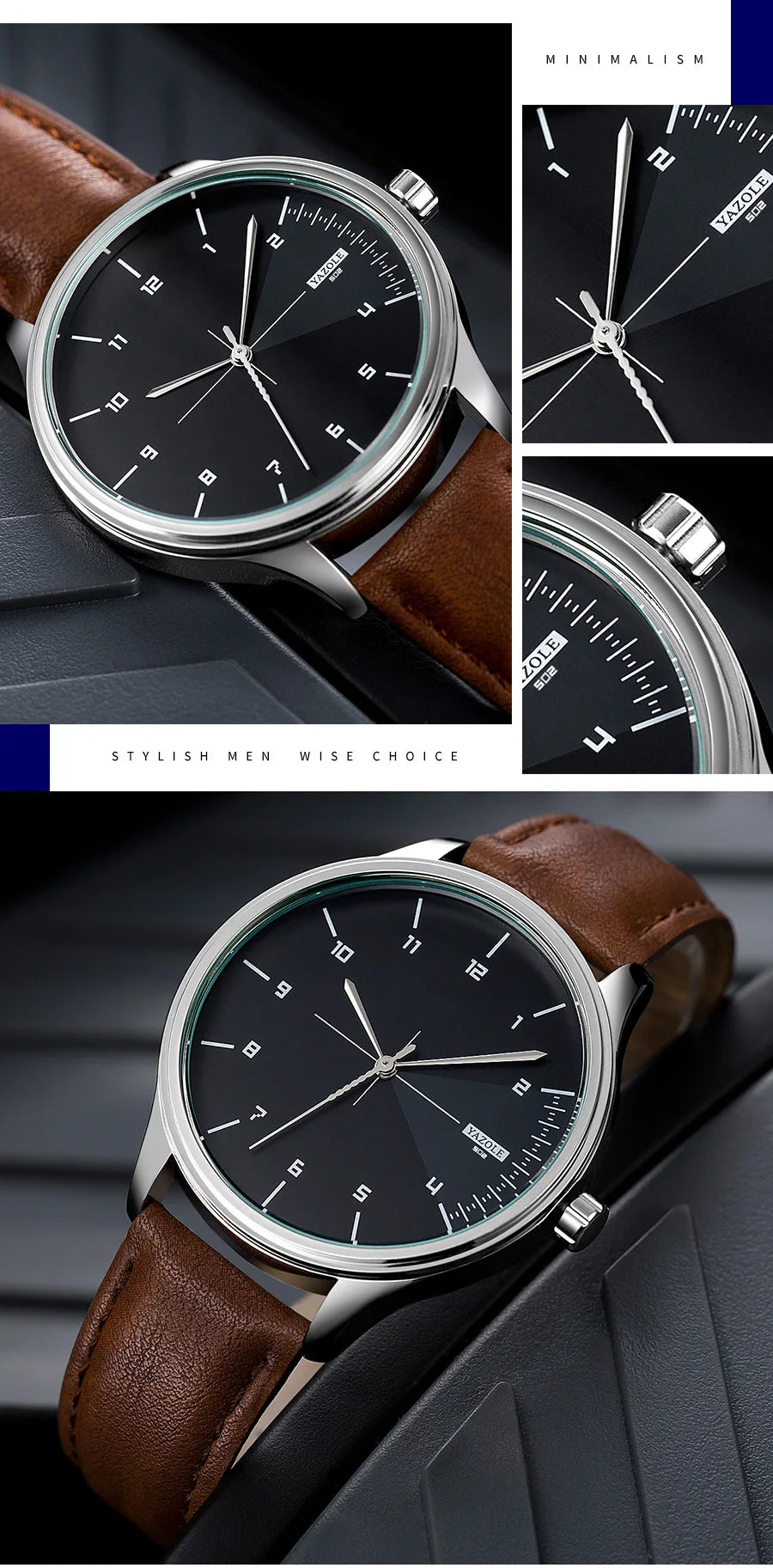 Yazol marca superior relógio de luxo para homens couro quartzo relógios de pulso masculino casual esportes relógio de pulso montre homme