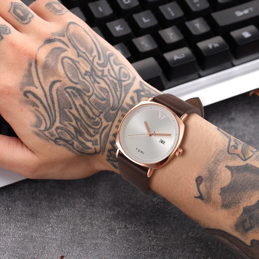 2021 Moda Simples Relógio Masculino Relógios De Pulso De Quartzo Dos Homens Pulseira De Couro Calendário Automático Display Masculino Relogio Drop Shiping