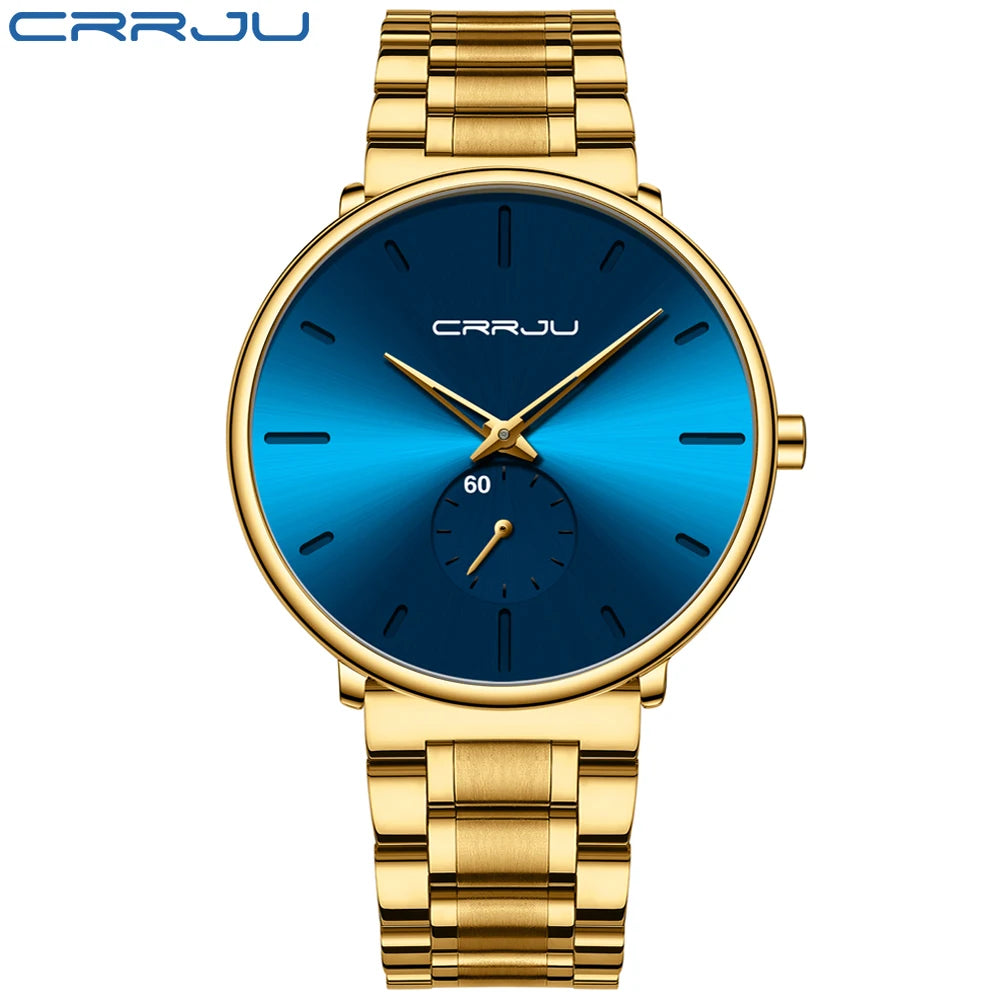 Crrju relógios masculinos de aço inoxidável relógio de pulso casual luxo à prova dwaterproof água esporte relógio para homem relógio de quartzo relogio masculino