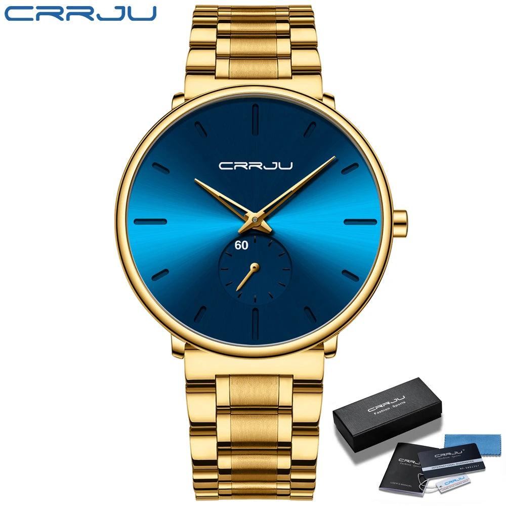 Crrju relógios masculinos de aço inoxidável relógio de pulso casual luxo à prova dwaterproof água esporte relógio para homem relógio de quartzo relogio masculino