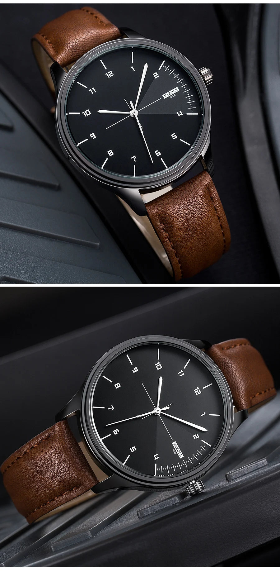 Yazol marca superior relógio de luxo para homens couro quartzo relógios de pulso masculino casual esportes relógio de pulso montre homme