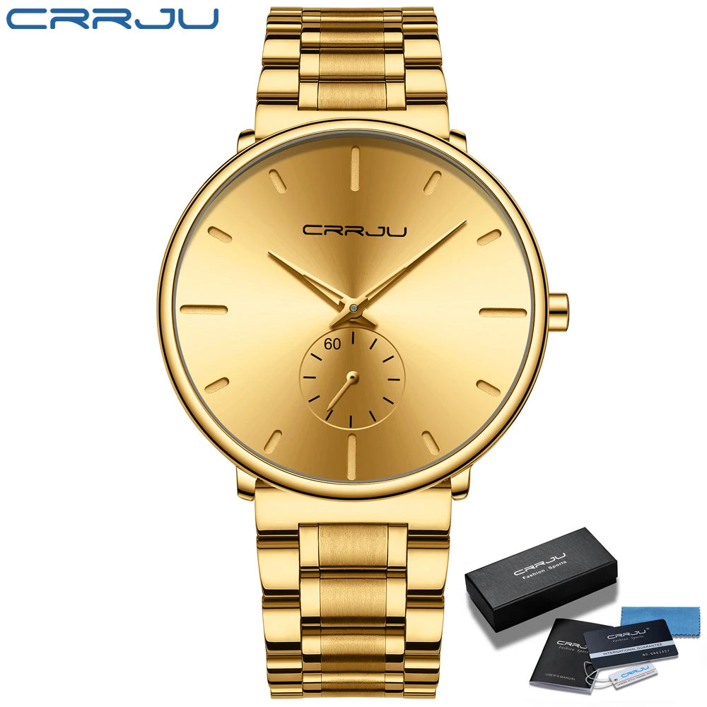 Crrju relógios masculinos de aço inoxidável relógio de pulso casual luxo à prova dwaterproof água esporte relógio para homem relógio de quartzo relogio masculino
