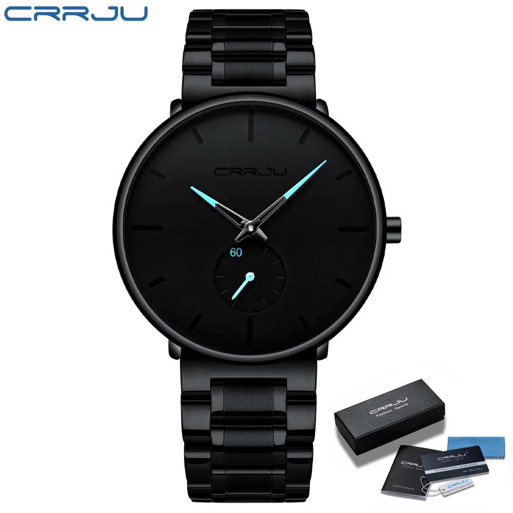 Crrju relógios masculinos de aço inoxidável relógio de pulso casual luxo à prova dwaterproof água esporte relógio para homem relógio de quartzo relogio masculino