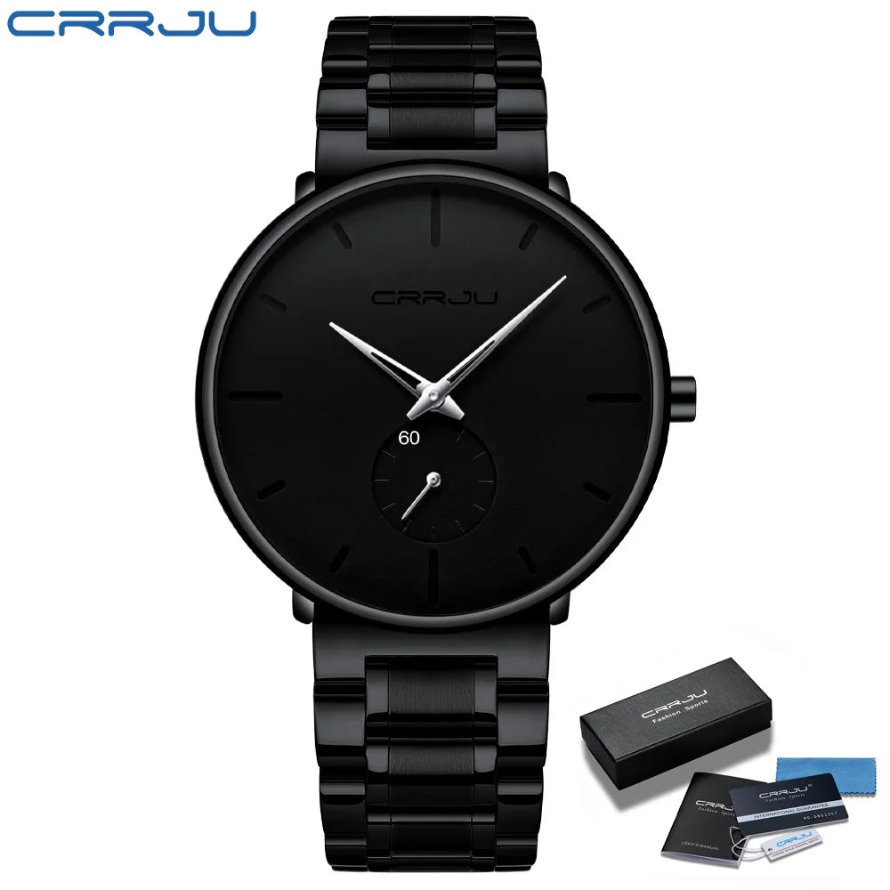 Crrju relógios masculinos de aço inoxidável relógio de pulso casual luxo à prova dwaterproof água esporte relógio para homem relógio de quartzo relogio masculino
