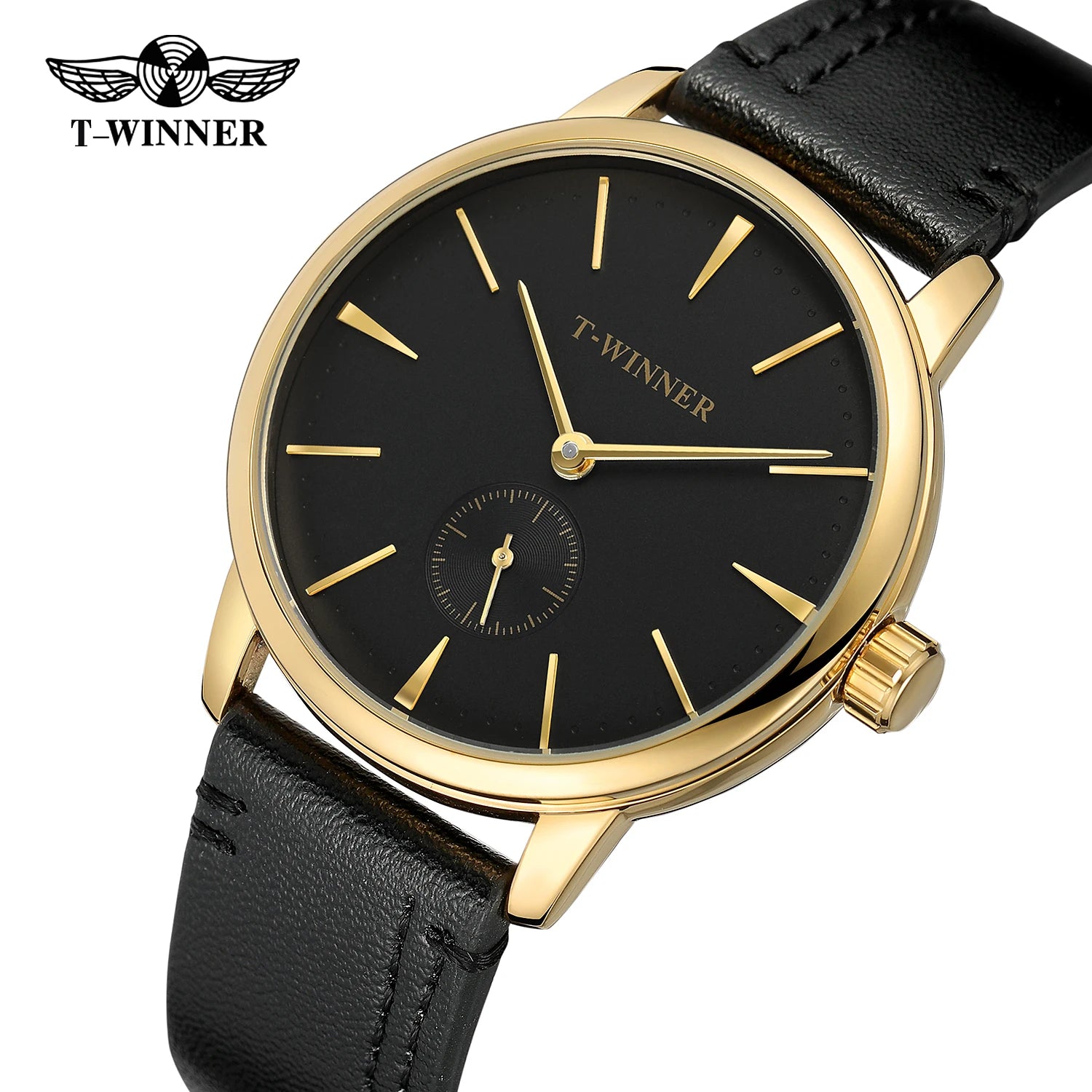 Relógio Mecânico de Couro Minimal