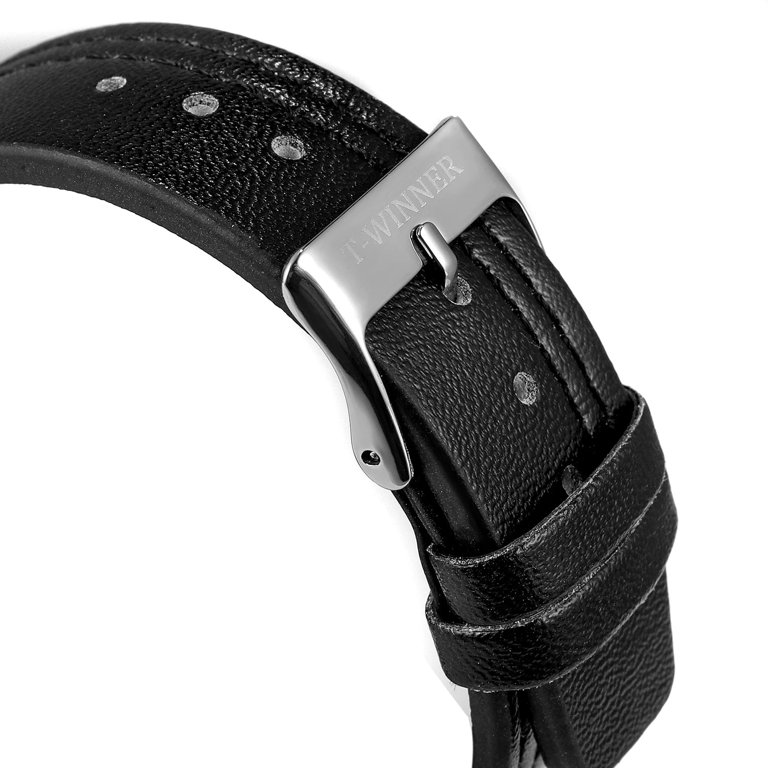 Relógio Mecânico de Couro Minimal