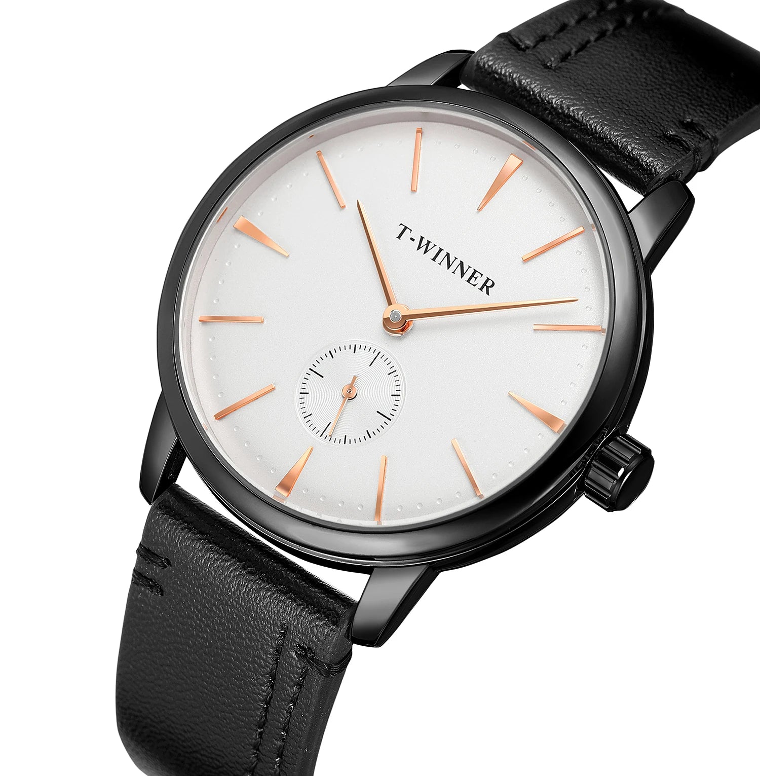 Relógio Mecânico de Couro Minimal