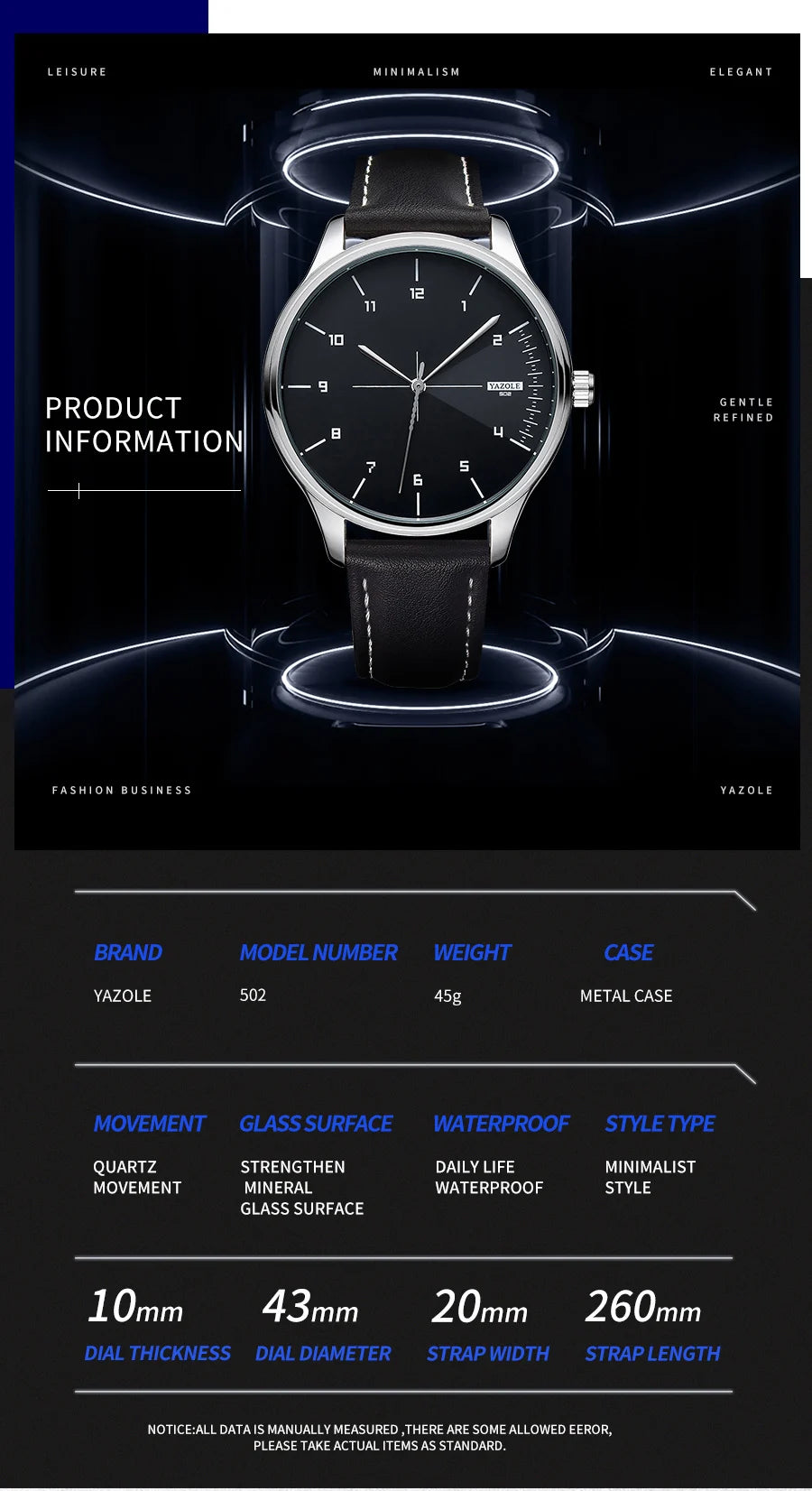 Yazol marca superior relógio de luxo para homens couro quartzo relógios de pulso masculino casual esportes relógio de pulso montre homme