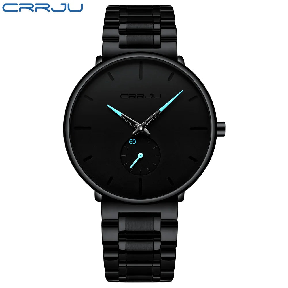Crrju relógios masculinos de aço inoxidável relógio de pulso casual luxo à prova dwaterproof água esporte relógio para homem relógio de quartzo relogio masculino