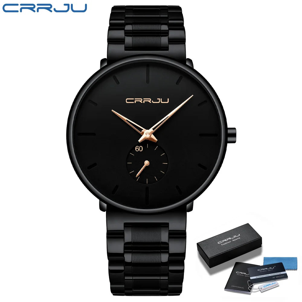 Crrju relógios masculinos de aço inoxidável relógio de pulso casual luxo à prova dwaterproof água esporte relógio para homem relógio de quartzo relogio masculino