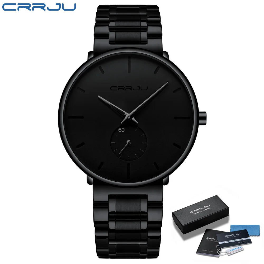 Crrju relógios masculinos de aço inoxidável relógio de pulso casual luxo à prova dwaterproof água esporte relógio para homem relógio de quartzo relogio masculino