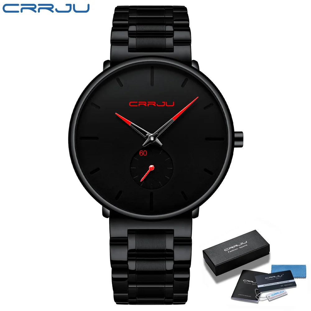 Crrju relógios masculinos de aço inoxidável relógio de pulso casual luxo à prova dwaterproof água esporte relógio para homem relógio de quartzo relogio masculino