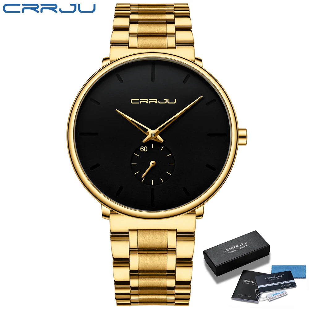 Crrju relógios masculinos de aço inoxidável relógio de pulso casual luxo à prova dwaterproof água esporte relógio para homem relógio de quartzo relogio masculino