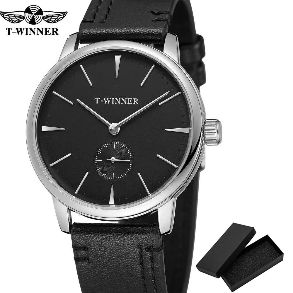 Relógio Mecânico de Couro Minimal