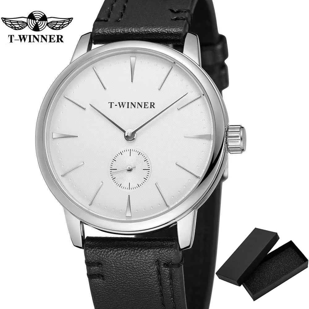 Relógio Mecânico de Couro Minimal