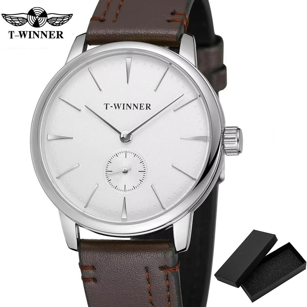 Relógio Mecânico de Couro Minimal