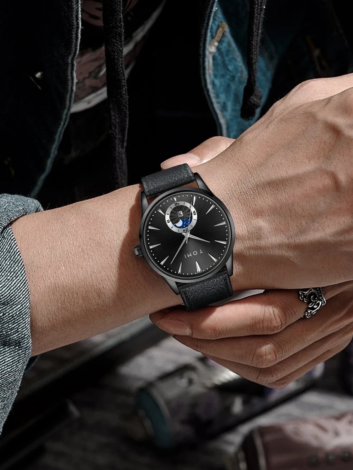 TOMI Homens Luxo Pulseira de Couro Relógio Negócios e Lazer Grande Mostrador Calendário Homens Relógio de Quartzo Relogio masculino