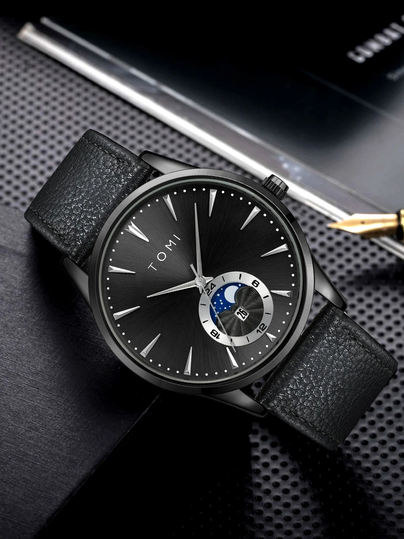 TOMI Homens Luxo Pulseira de Couro Relógio Negócios e Lazer Grande Mostrador Calendário Homens Relógio de Quartzo Relogio masculino