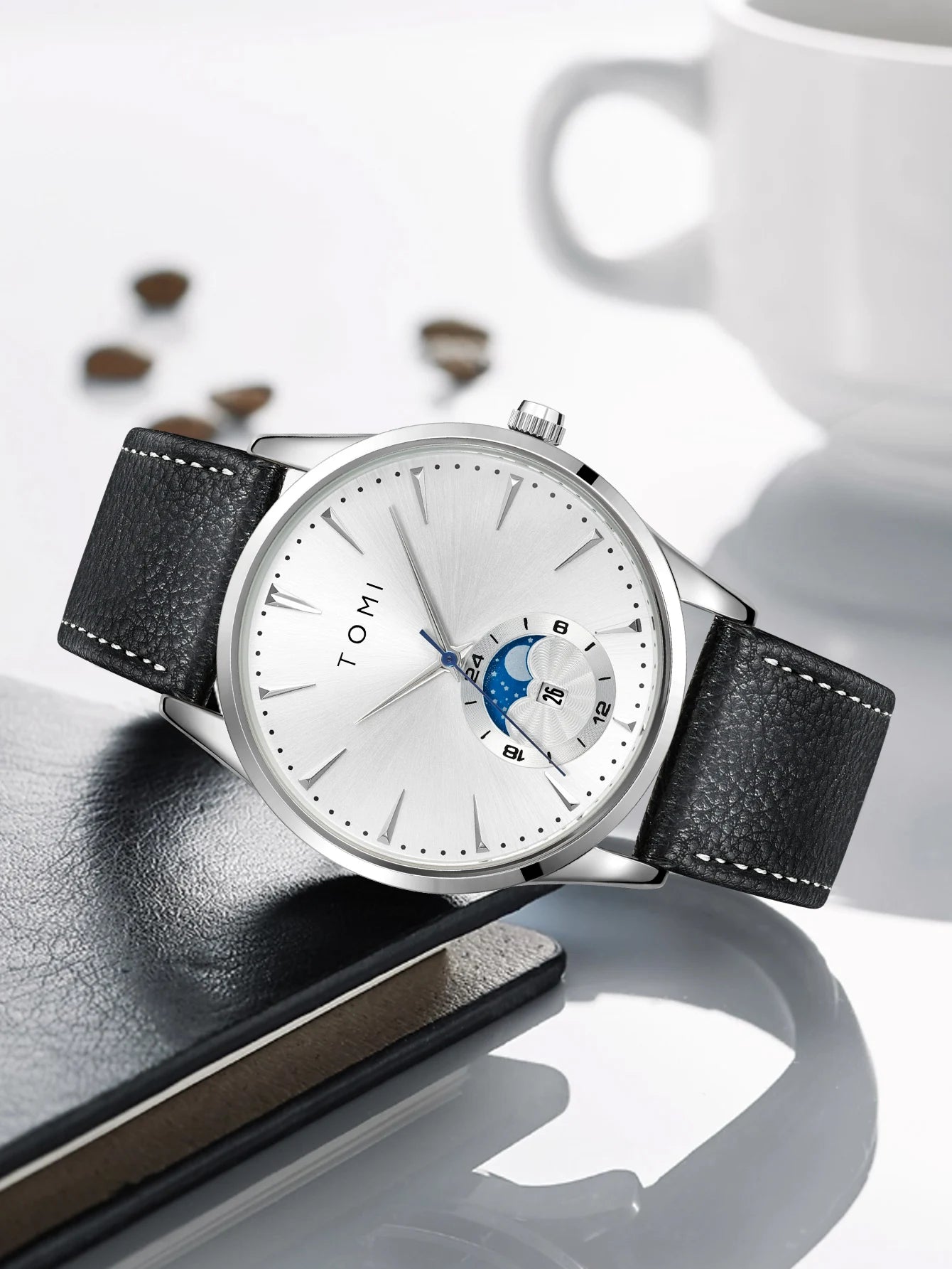 TOMI Homens Luxo Pulseira de Couro Relógio Negócios e Lazer Grande Mostrador Calendário Homens Relógio de Quartzo Relogio masculino