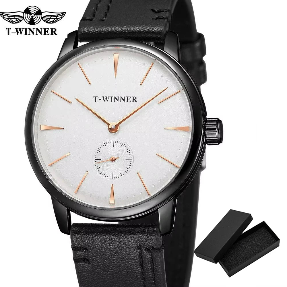 Relógio Mecânico de Couro Minimal