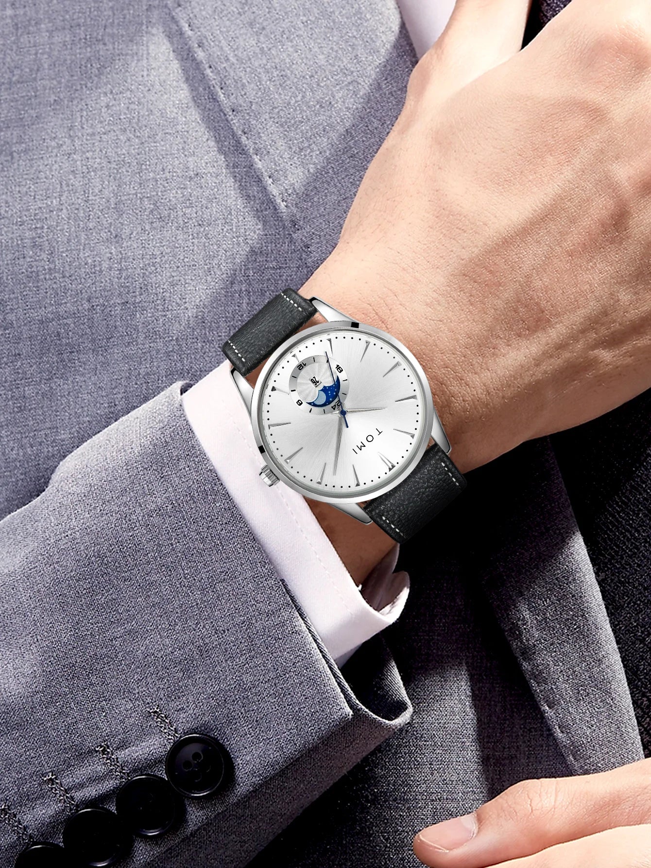 TOMI Homens Luxo Pulseira de Couro Relógio Negócios e Lazer Grande Mostrador Calendário Homens Relógio de Quartzo Relogio masculino