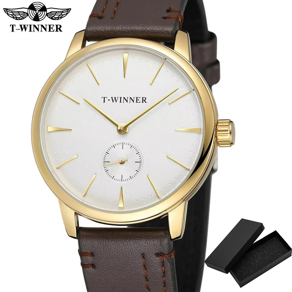 Relógio Mecânico de Couro Minimal