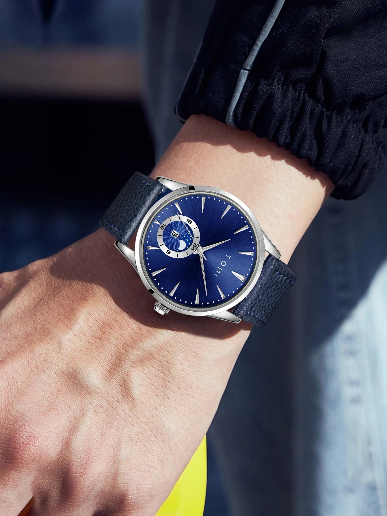 TOMI Homens Luxo Pulseira de Couro Relógio Negócios e Lazer Grande Mostrador Calendário Homens Relógio de Quartzo Relogio masculino