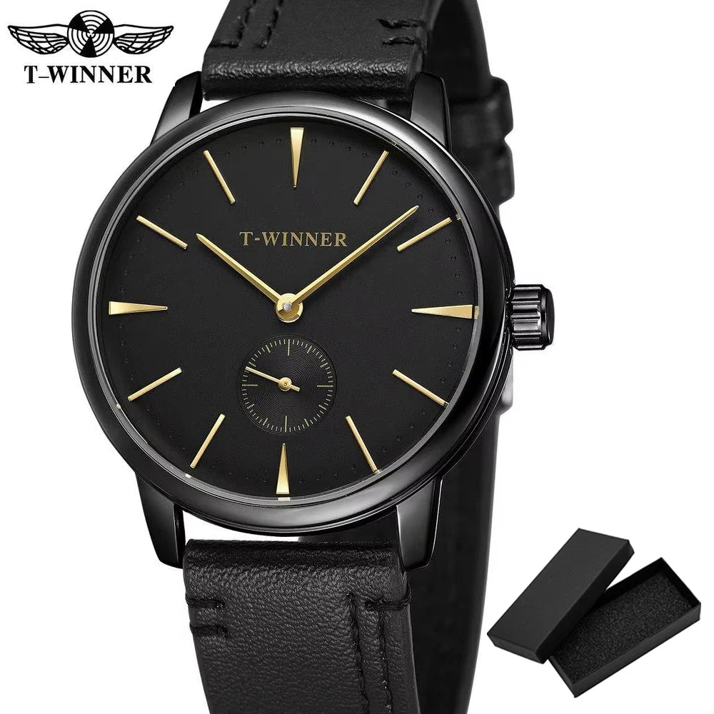 Relógio Mecânico de Couro Minimal