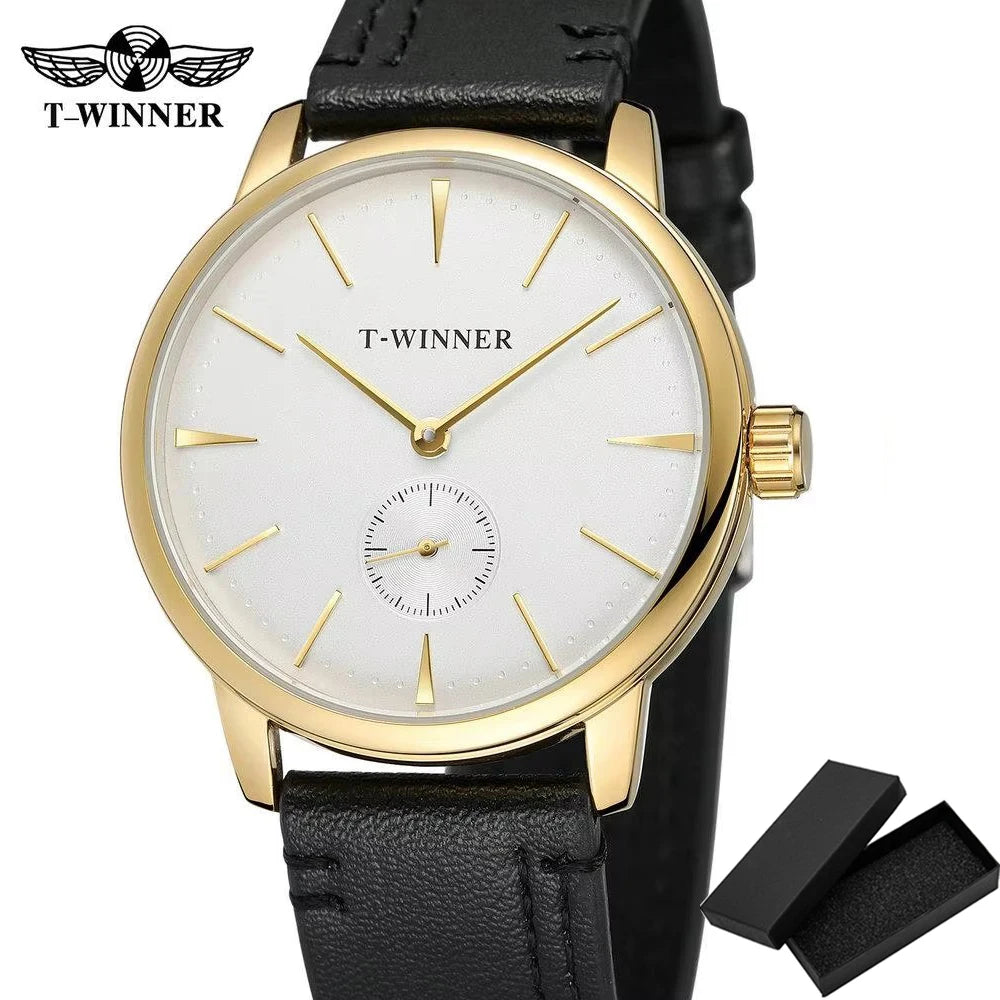 Relógio Mecânico de Couro Minimal