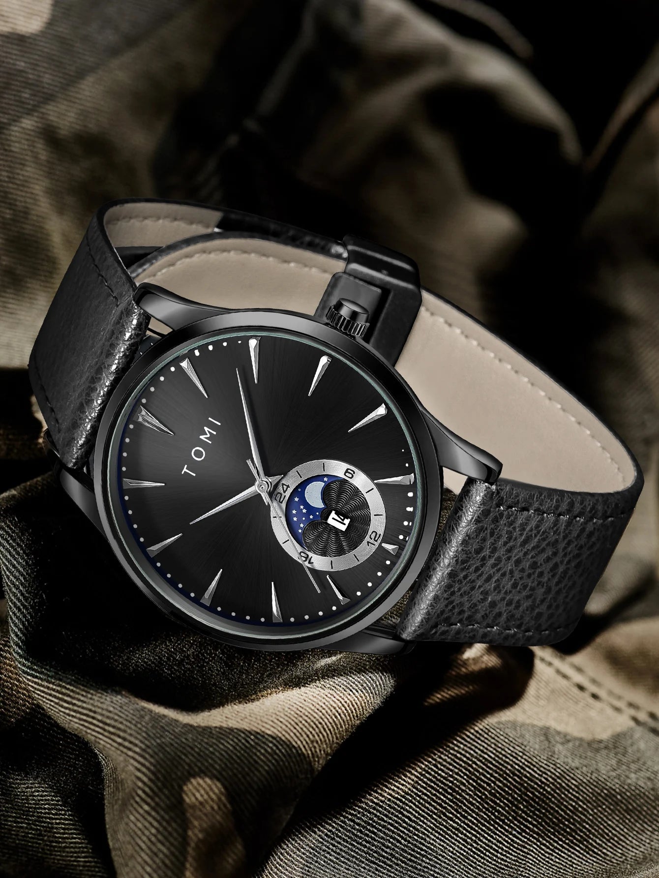 TOMI Homens Luxo Pulseira de Couro Relógio Negócios e Lazer Grande Mostrador Calendário Homens Relógio de Quartzo Relogio masculino