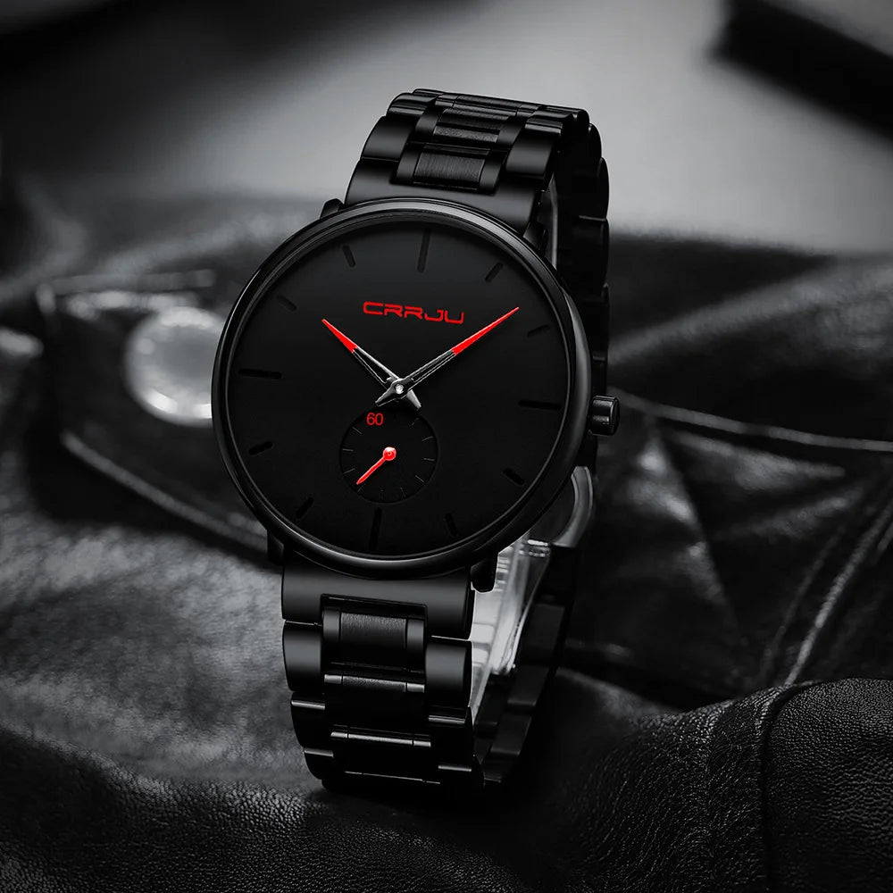 Crrju relógios masculinos de aço inoxidável relógio de pulso casual luxo à prova dwaterproof água esporte relógio para homem relógio de quartzo relogio masculino