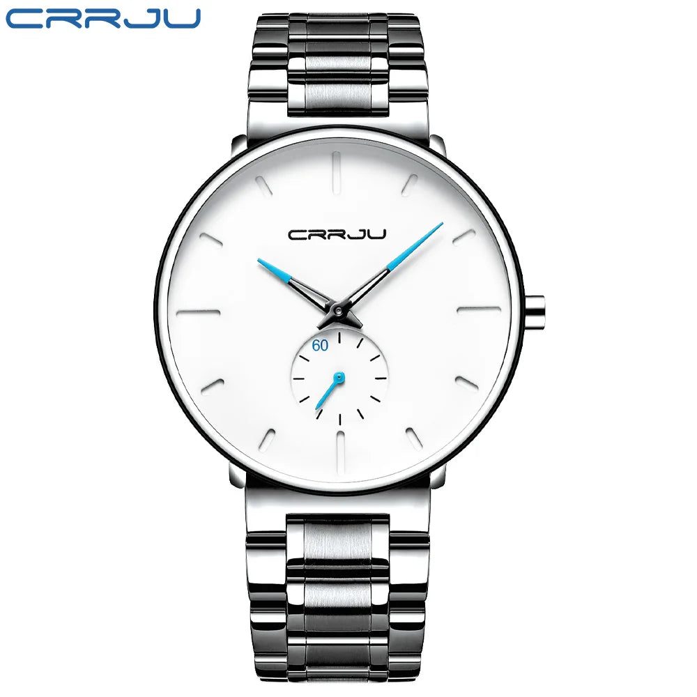 Crrju relógios masculinos de aço inoxidável relógio de pulso casual luxo à prova dwaterproof água esporte relógio para homem relógio de quartzo relogio masculino