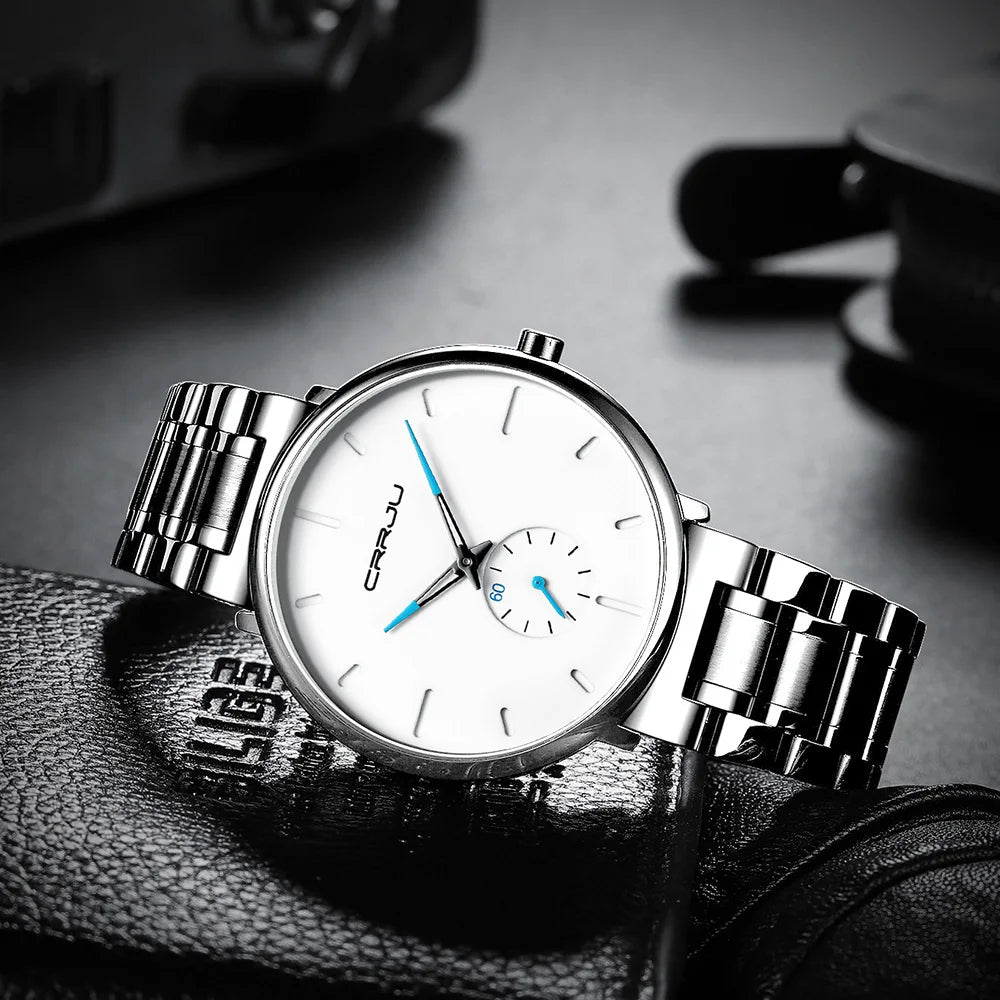 Crrju relógios masculinos de aço inoxidável relógio de pulso casual luxo à prova dwaterproof água esporte relógio para homem relógio de quartzo relogio masculino