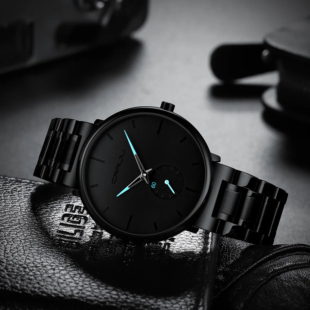 Crrju relógios masculinos de aço inoxidável relógio de pulso casual luxo à prova dwaterproof água esporte relógio para homem relógio de quartzo relogio masculino