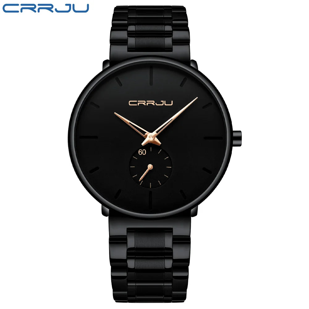 Crrju relógios masculinos de aço inoxidável relógio de pulso casual luxo à prova dwaterproof água esporte relógio para homem relógio de quartzo relogio masculino