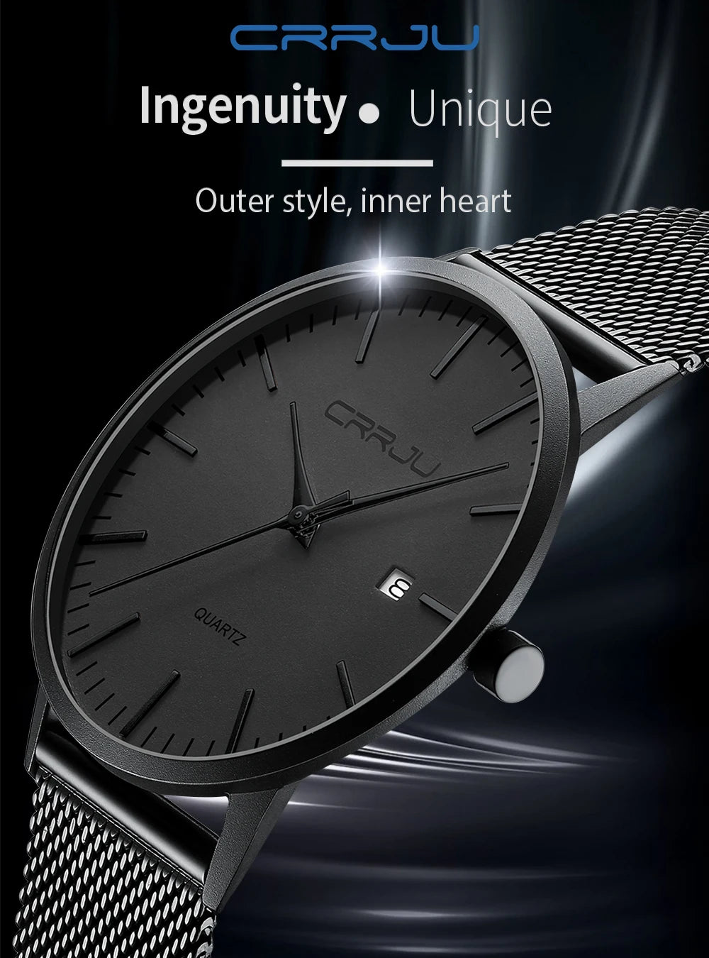 Crrju moda masculina relógios ultra fino relógio de quartzo masculino casual malha fina aço à prova dwaterproof água esporte relógio preto relogio masculino
