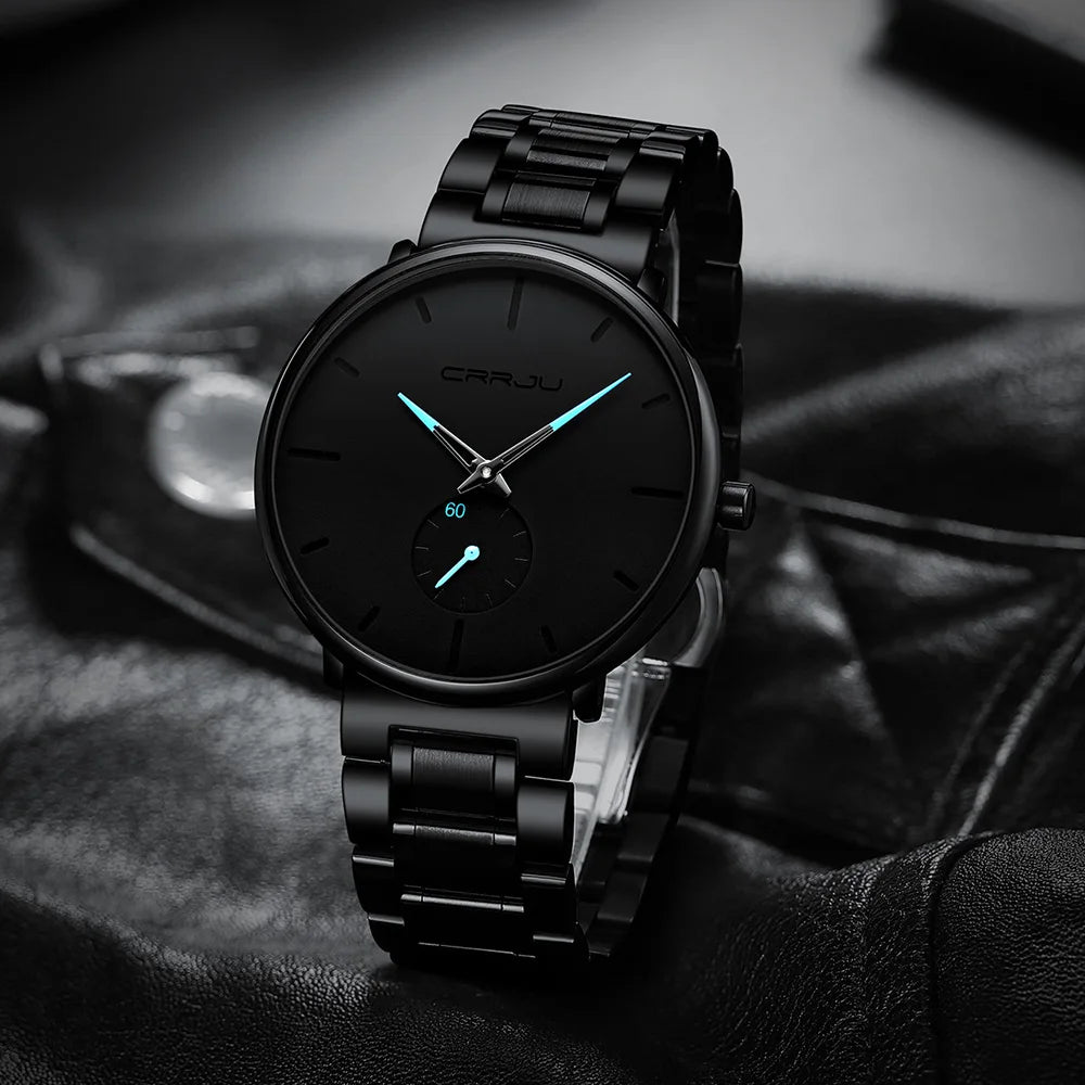 Crrju relógios masculinos de aço inoxidável relógio de pulso casual luxo à prova dwaterproof água esporte relógio para homem relógio de quartzo relogio masculino