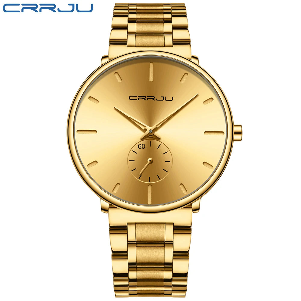 Crrju relógios masculinos de aço inoxidável relógio de pulso casual luxo à prova dwaterproof água esporte relógio para homem relógio de quartzo relogio masculino