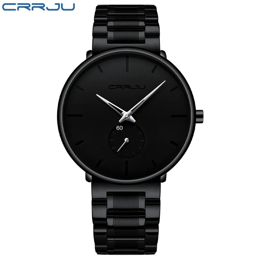 Crrju relógios masculinos de aço inoxidável relógio de pulso casual luxo à prova dwaterproof água esporte relógio para homem relógio de quartzo relogio masculino
