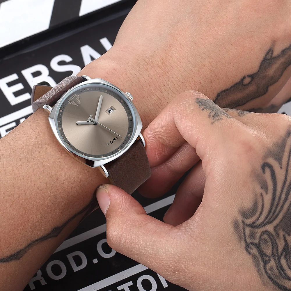 2021 Moda Simples Relógio Masculino Relógios De Pulso De Quartzo Dos Homens Pulseira De Couro Calendário Automático Display Masculino Relogio Drop Shiping