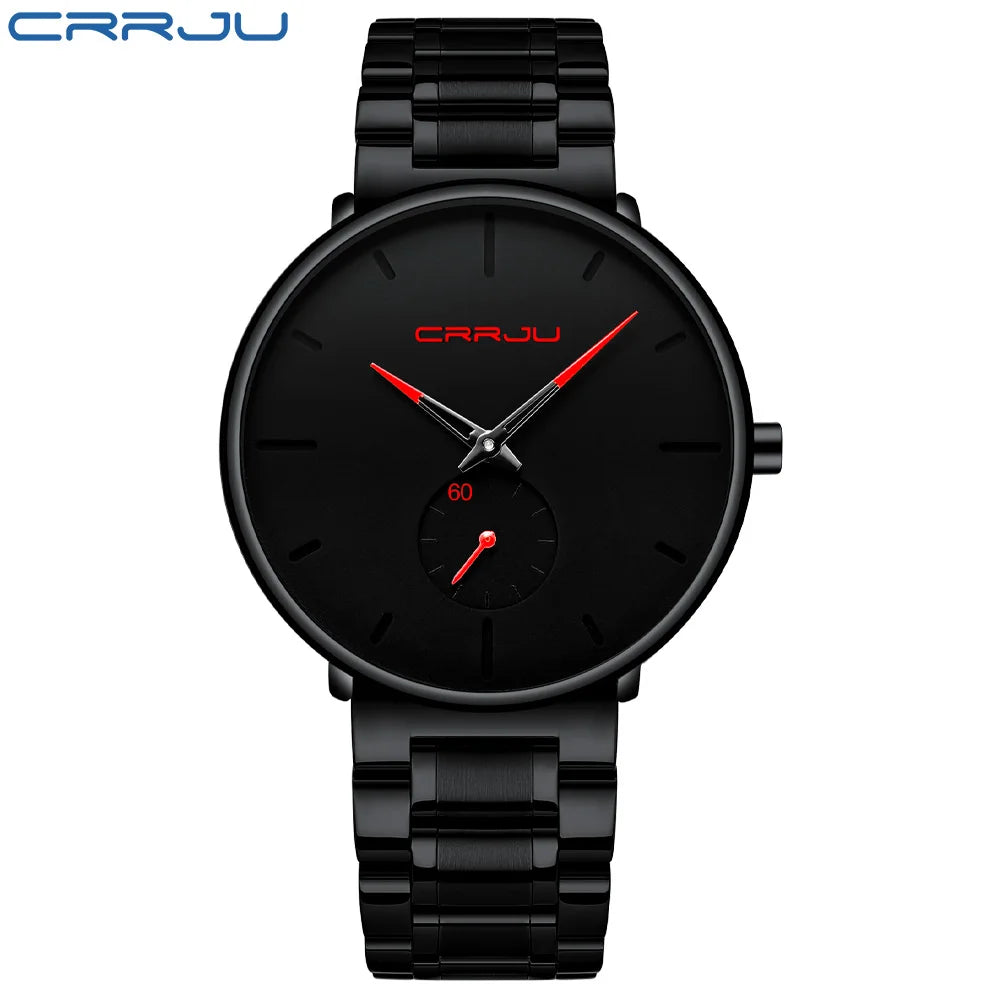 Crrju relógios masculinos de aço inoxidável relógio de pulso casual luxo à prova dwaterproof água esporte relógio para homem relógio de quartzo relogio masculino