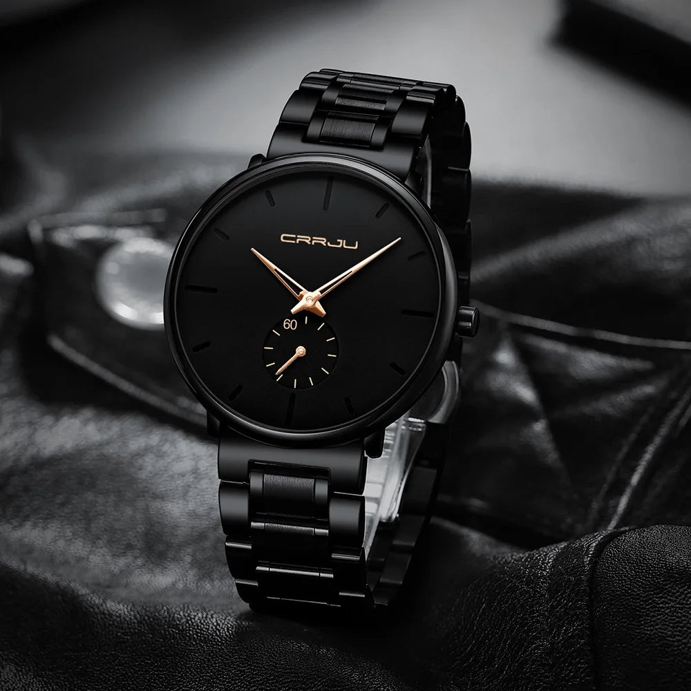 Crrju relógios masculinos de aço inoxidável relógio de pulso casual luxo à prova dwaterproof água esporte relógio para homem relógio de quartzo relogio masculino