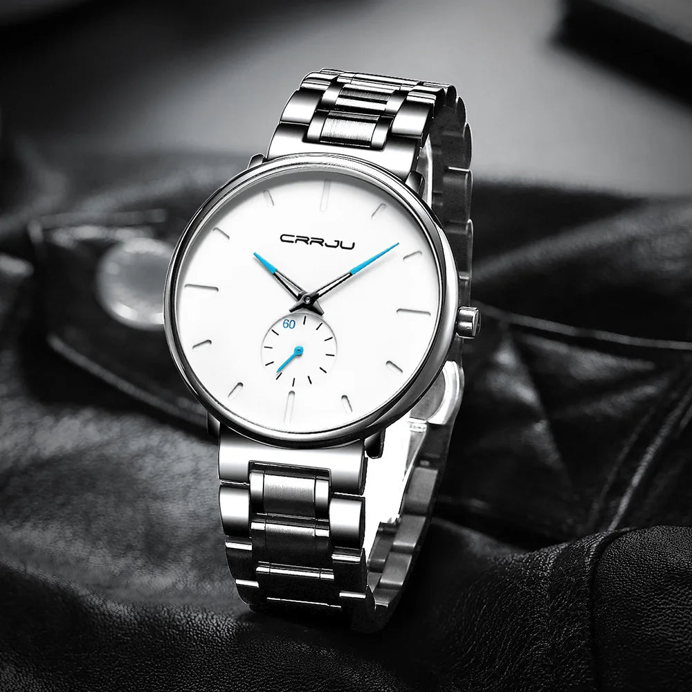 Crrju relógios masculinos de aço inoxidável relógio de pulso casual luxo à prova dwaterproof água esporte relógio para homem relógio de quartzo relogio masculino