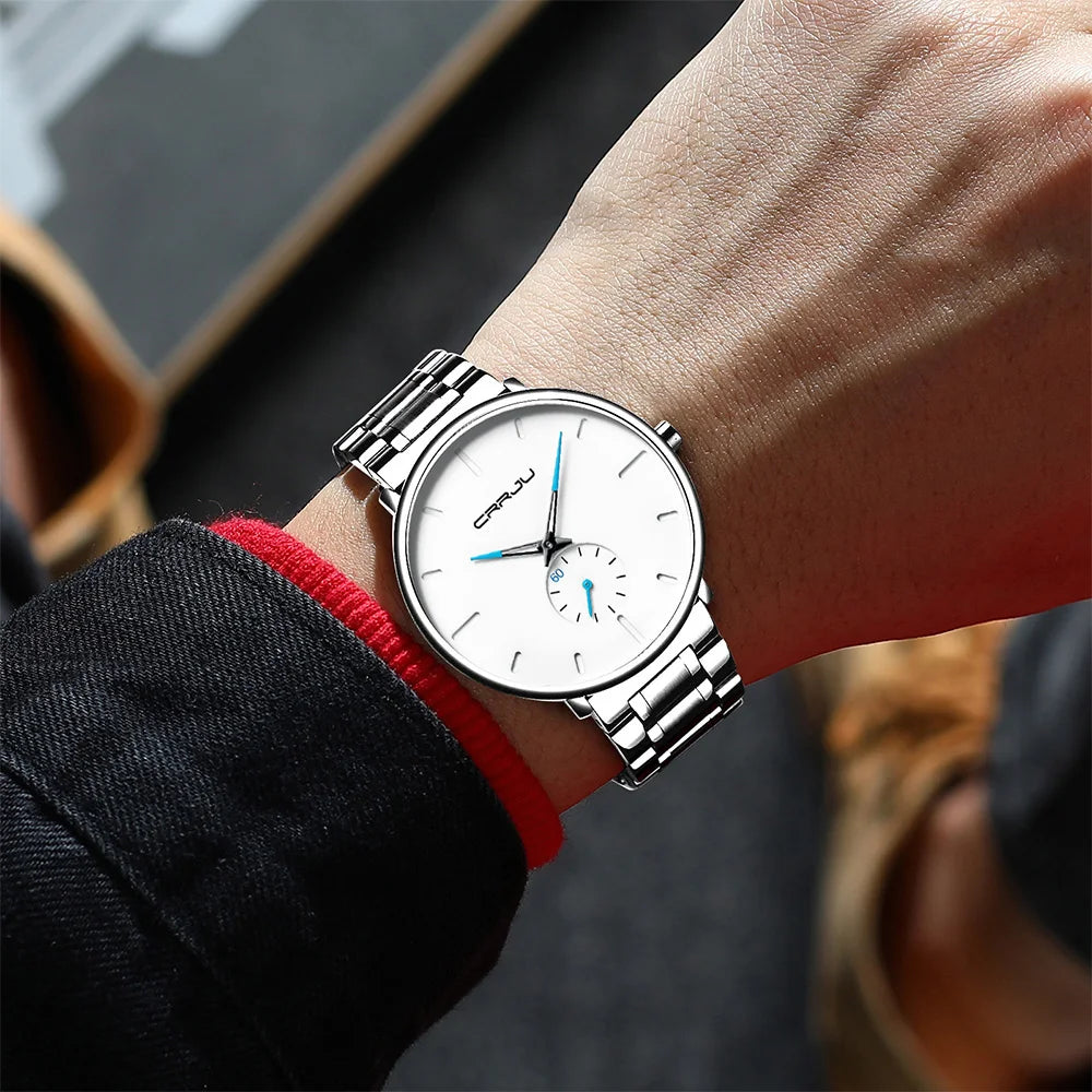 Crrju relógios masculinos de aço inoxidável relógio de pulso casual luxo à prova dwaterproof água esporte relógio para homem relógio de quartzo relogio masculino