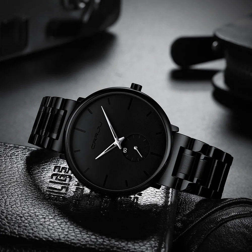 Crrju relógios masculinos de aço inoxidável relógio de pulso casual luxo à prova dwaterproof água esporte relógio para homem relógio de quartzo relogio masculino