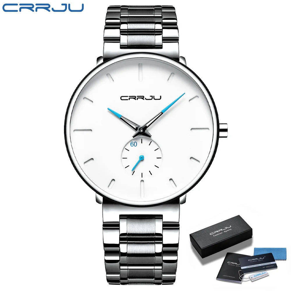 Crrju relógios masculinos de aço inoxidável relógio de pulso casual luxo à prova dwaterproof água esporte relógio para homem relógio de quartzo relogio masculino