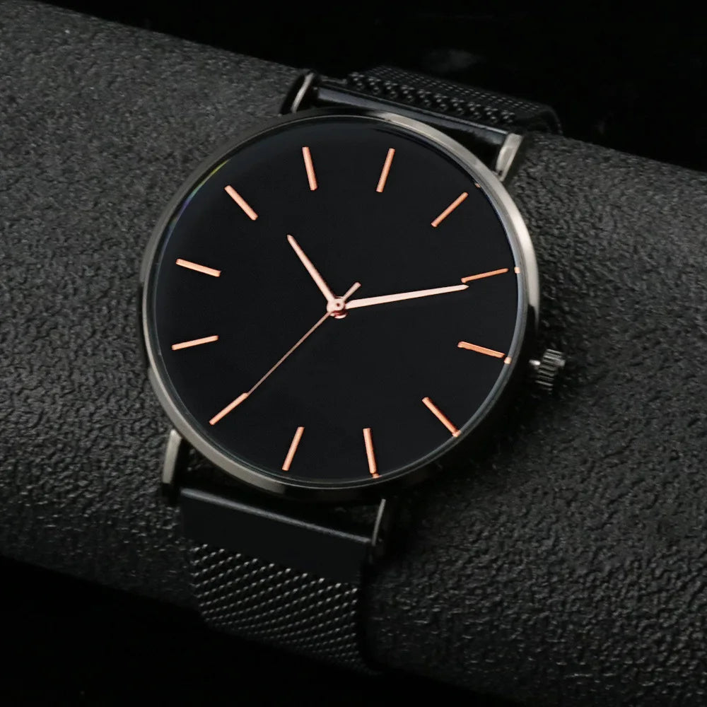 Moda masculina ultra fino relógios simples negócios aço inoxidável malha cinto relógio de quartzo relógio casual para homem relogio masculino