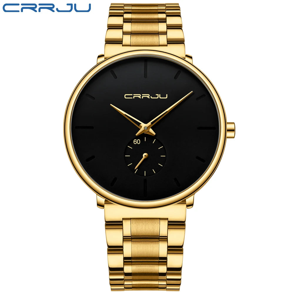 Crrju relógios masculinos de aço inoxidável relógio de pulso casual luxo à prova dwaterproof água esporte relógio para homem relógio de quartzo relogio masculino