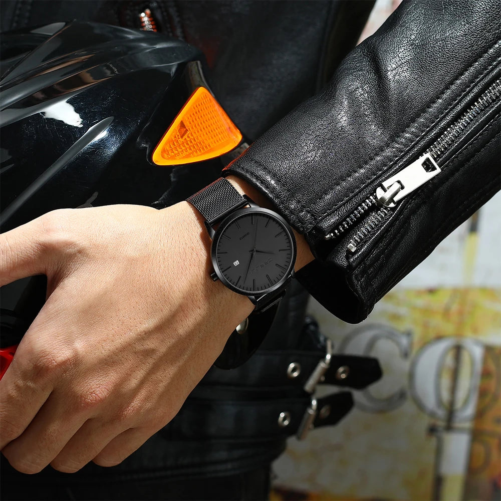 Crrju moda masculina relógios ultra fino relógio de quartzo masculino casual malha fina aço à prova dwaterproof água esporte relógio preto relogio masculino